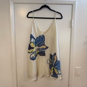 Floral Print Women's Dress - White and Blue
